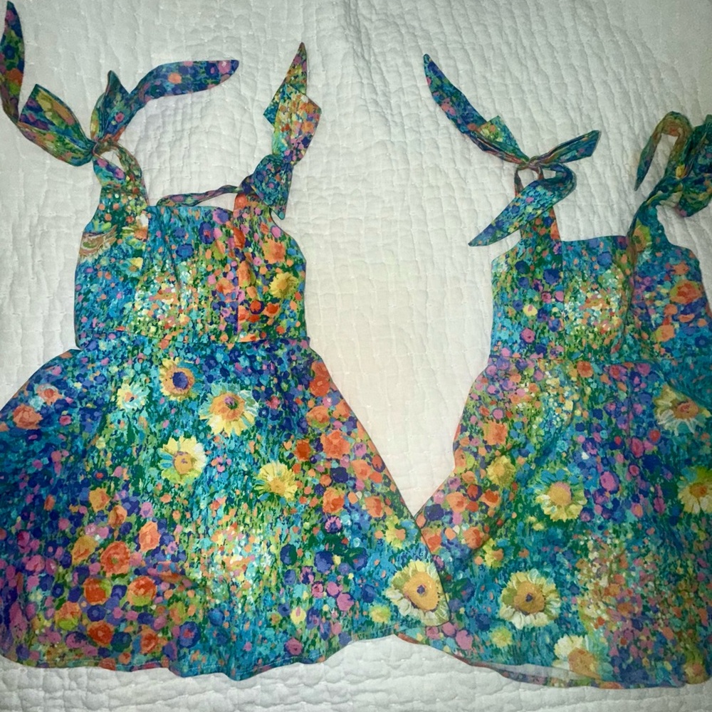 (2) Show Me Your MuMu Floral TWIN GIRL 3T Dresses- Blue and Green